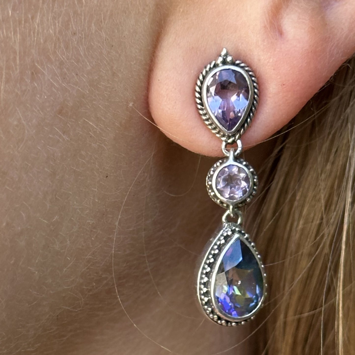 Post Earrings – Amethyst, Mystic Fire Topaz (Heirloom 2002 Archive)