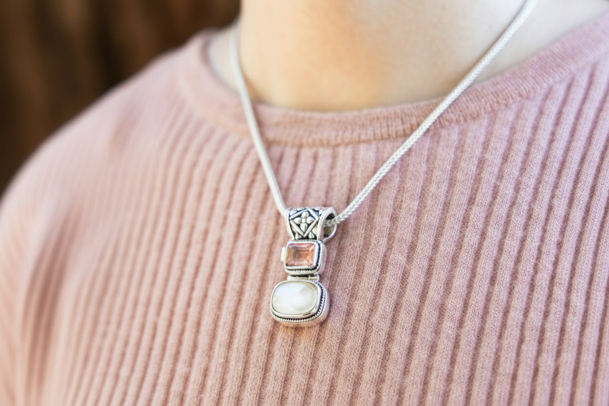 Ikat Pendant – Blush Quartz & Snow Quartz (Blush 2006 Archive)