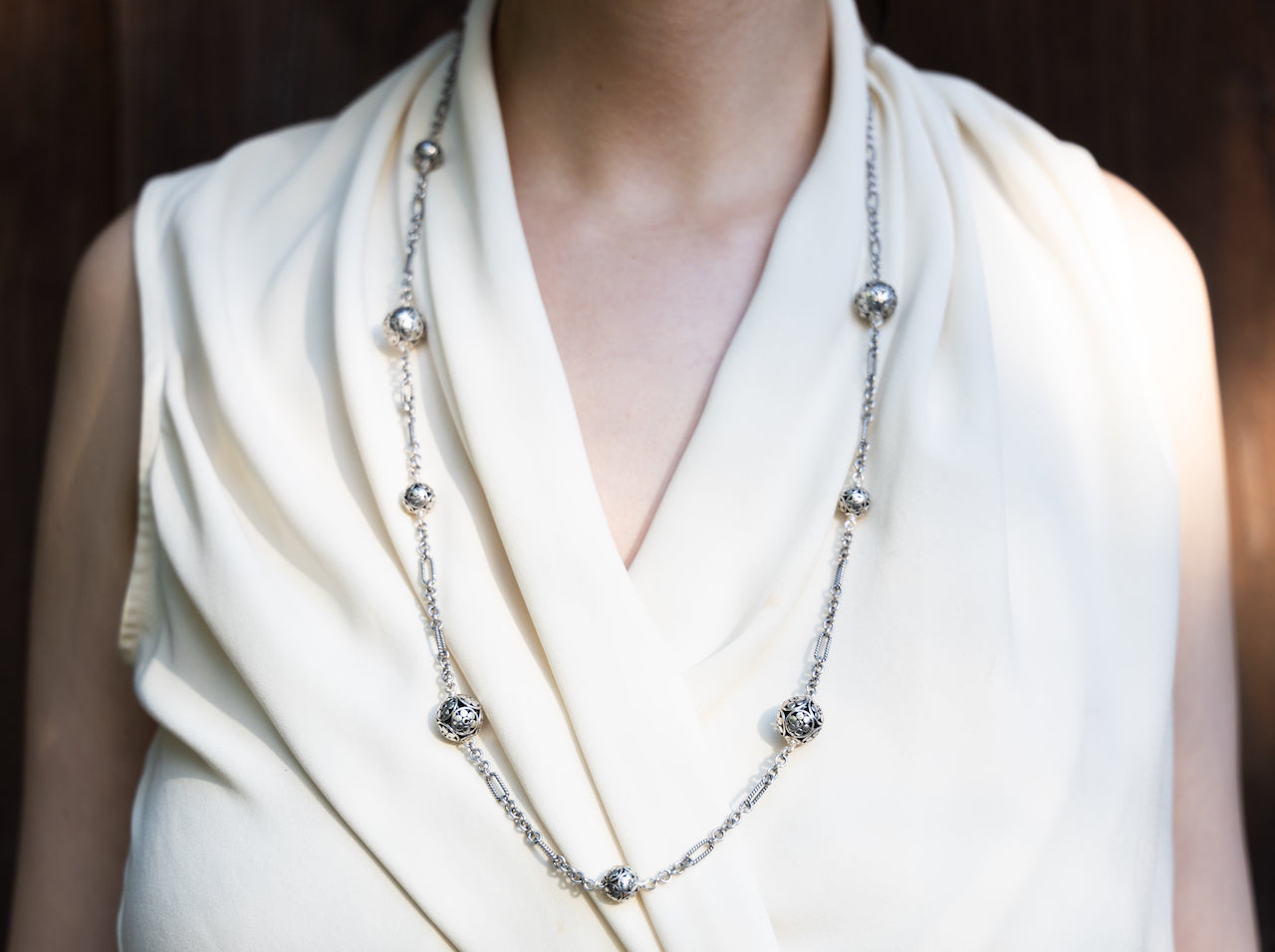 Archive-only Galaxy Necklace from Lori Bonn’s 2008 Chrysalis Collection: 30" recycled-silver chain, ethically handcrafted in Bali.