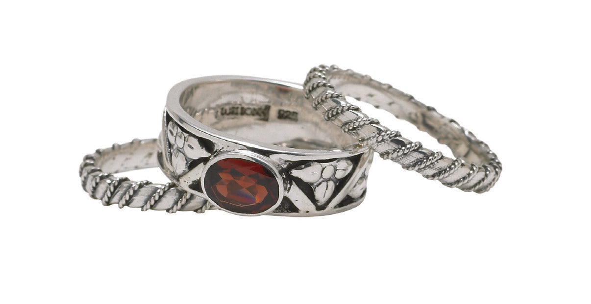 Three Band Stacking Rings – Garnet (Size 9, Cognac 2005 Archive)