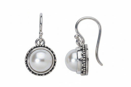 Sterling silver round pearl drop earrings from the Blush Collection Archive
