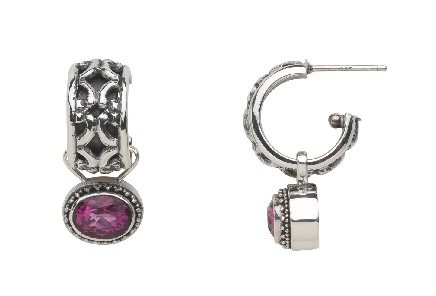 Hoop Earrings with Removable Drop – Raspberry Topaz (Parisian Muse 2004 Archive)