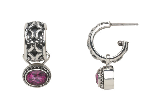 Hoop Earrings with Removable Drop – Raspberry Topaz (Parisian Muse 2004 Archive)