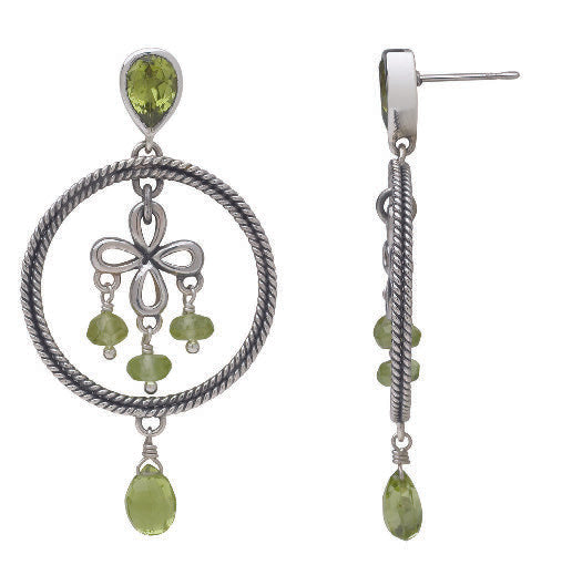 Sterling silver hoop chandelier earrings with peridot drops