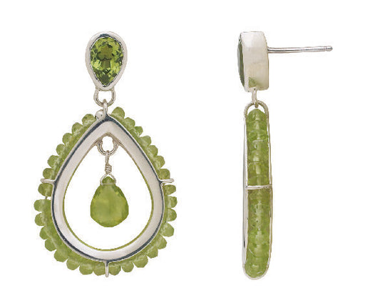Sterling silver pear drop earrings with peridot and rondelle accents