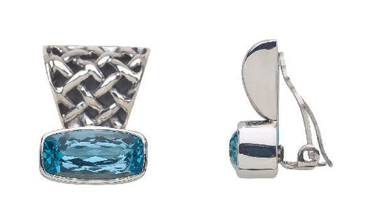 Sterling silver box and cushion earrings with sky blue topaz