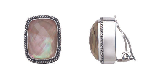 Sterling silver cushion clip earrings with mocha pearl stones 