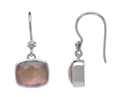 Sterling silver rectangle cushion earrings with mocha pearl doublets.