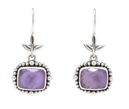Cushion Amethyst Doublet earrings on sterling leaf wires (Wisteria 2008).