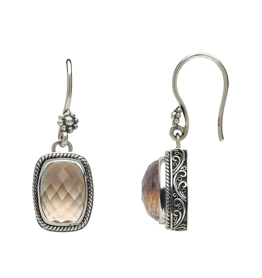 Cushion-cut smoky-quartz earrings in twisted-rope sterling-silver bezels, Lori Bonn Chrysalis 2008