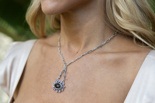 Flower Drop Necklace – Smoky Quartz & Pink Sapphire (La Vie En Rose 2005 Archive)