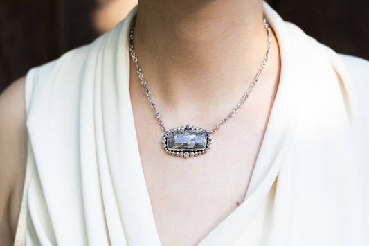 Cushion-shaped Turtella and smoky-quartz pendant on sterling chain, Chrysalis 2008