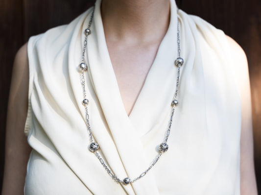 Archive-only Galaxy Necklace from Lori Bonn’s 2008 Chrysalis Collection: 30" recycled-silver chain, ethically handcrafted in Bali. 