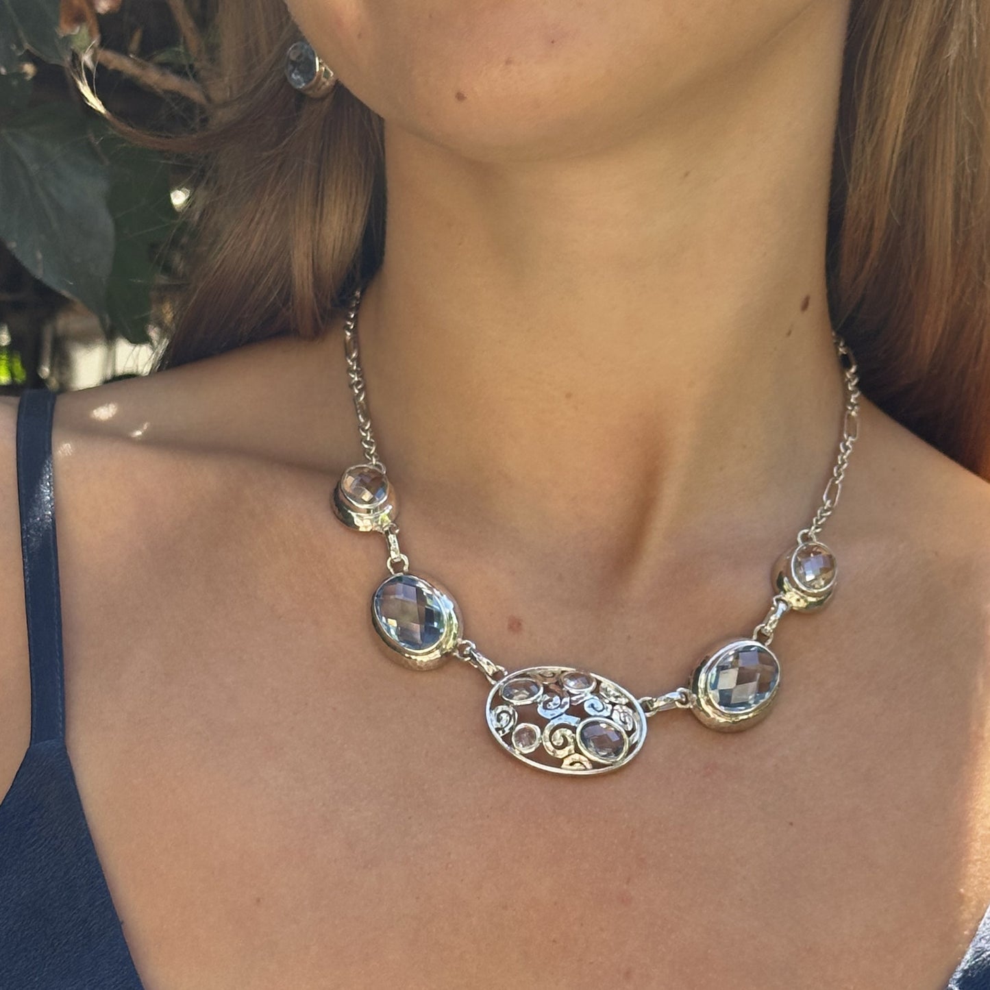 Multistone Swirl Necklace – Blue Spinel, White Quartz (Splash 2009 Archive)