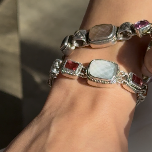 Ikat Bracelet – Blush Quartz & Snow Quartz (Blush 2006 Archive)