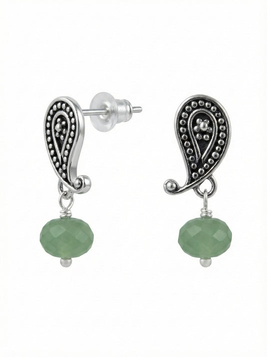 Sterling silver paisley post earrings with faceted prehnite rondelle drops from the Verde 2006 Collection.