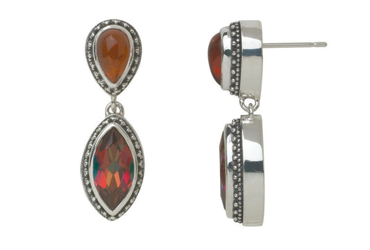 Sterling silver drop earrings with amber teardrop studs and marquise deep twilight topaz drops from the Sasha 2003 Archive.