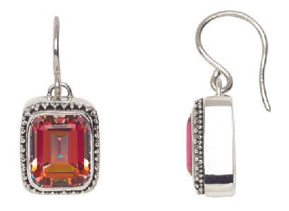 Rectangular twilight topaz earrings with granulated silver bar and ear wires