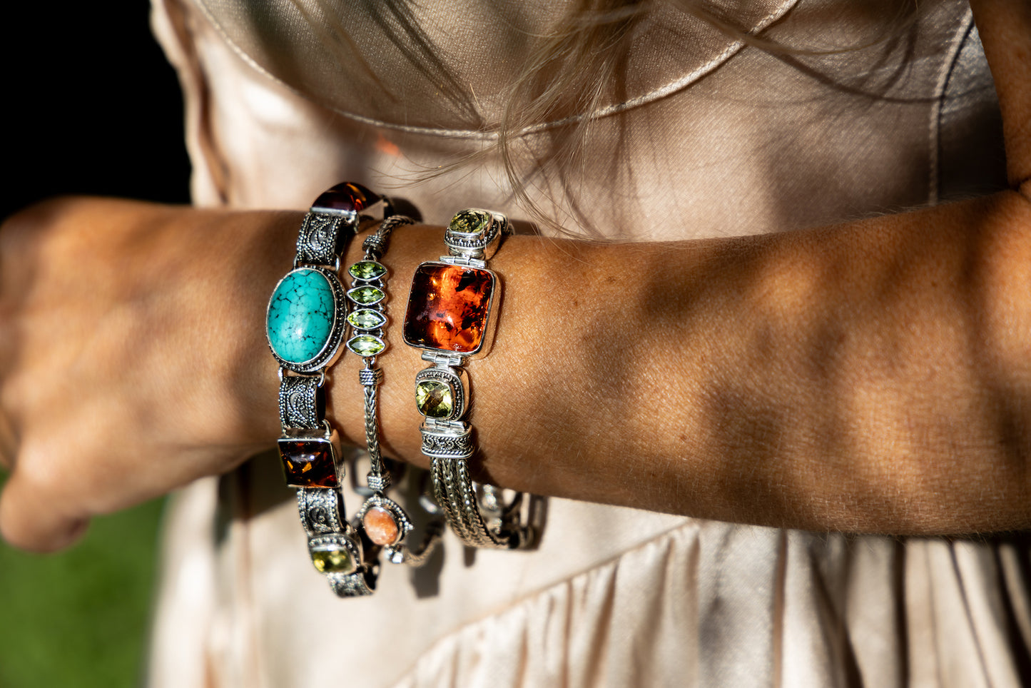 Multi-Strand Bracelet – Amber & Oro Verde Quartz (Uluru 2003 Archive)