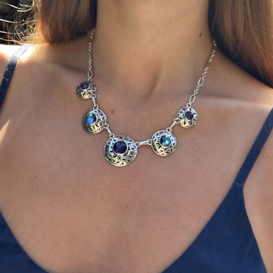 Five Medallion Necklace – Created Blue Sapphire & Mystic Quartz (Windsor 2009 Archive)